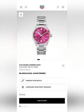 Ladies TAG Heuer Carrera Date Automatic 36mm, Pink Calibre 7 Ref. WBN2313.BA0001